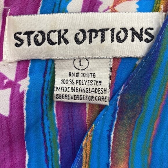 VINTAGE 80s STOCK OPTIONS Bohemian Retro MIDI Dress Lightweight Abstract Blue Lg - Picture 5 of 7